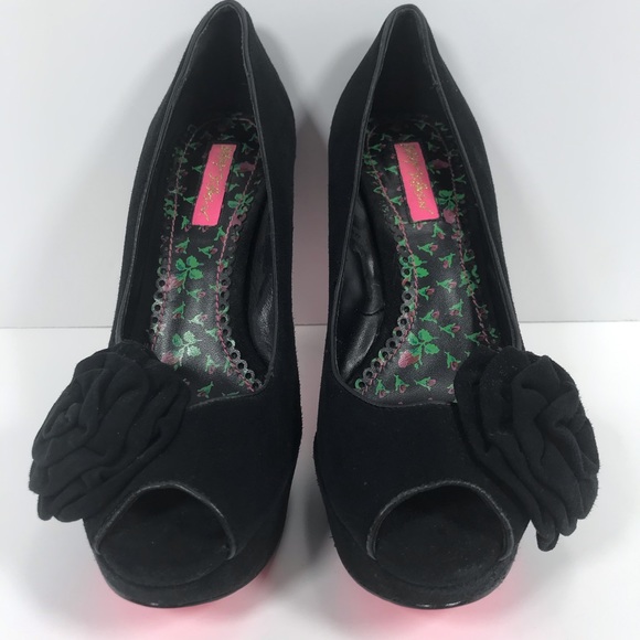 Betsey Johnson peep toe heels Pin Up Rockabilly 9M - Picture 1 of 8